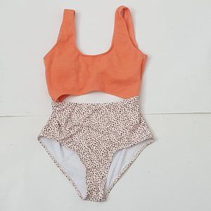 New Women's Meyeeka Lace-up Back High-Cut Monokini - Orange One swimsuit Size